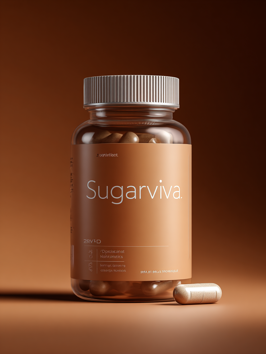 Sugarvia ক্যাপসুল - প্রাকৃতিক ব্লাড সুগার নিয়ন্ত্রণের জন্য কার্যকর সাপ্লিমেন্ট, ৬০ ক্যাপসুল সমৃদ্ধ প্যাকেজিং নিউট্রাল পটভূমিতে